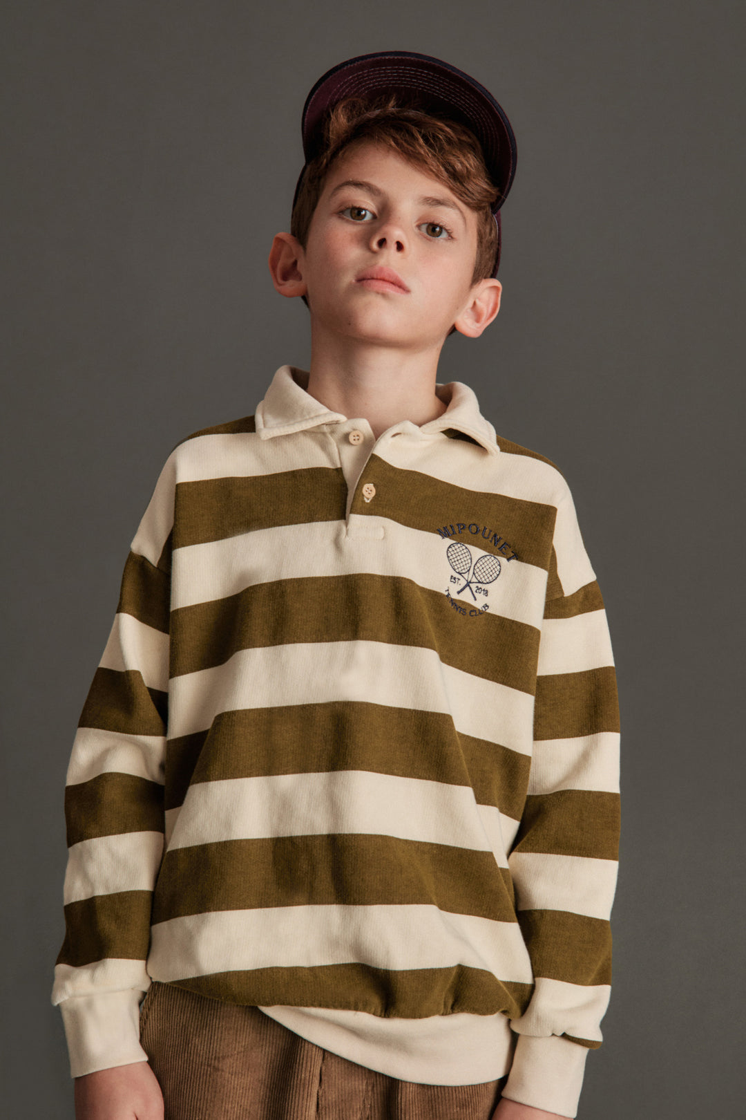 WHOOPI POLO SWEATSHIRT LIMITED - ORGANIC COTTON FLECCE (ECRU / KHAKI)