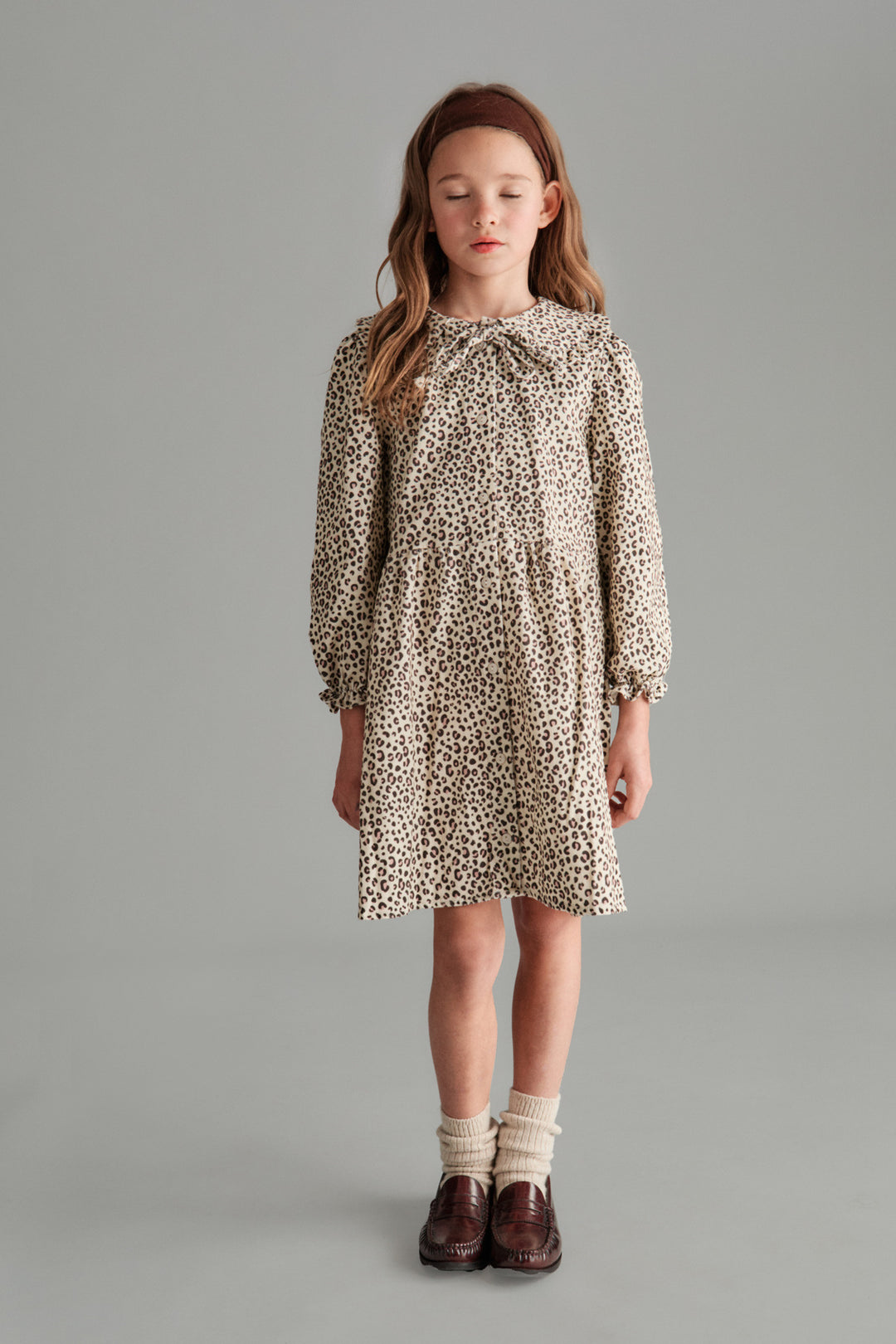 CHLOE CORDUROY DRESS - ANIMAL PRINTED CORDUROY (ECRU / MAUVE)