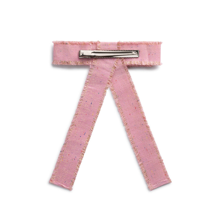Sweetie linen fringe bow clip hot pink