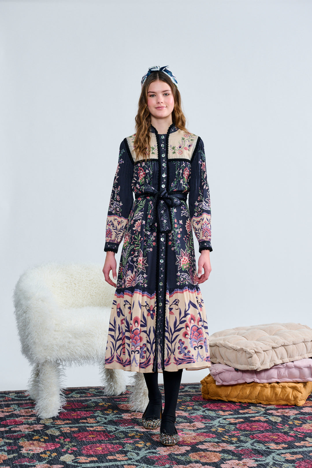 T-1338 MULTICOLORED FLORAL MAXI DRESS