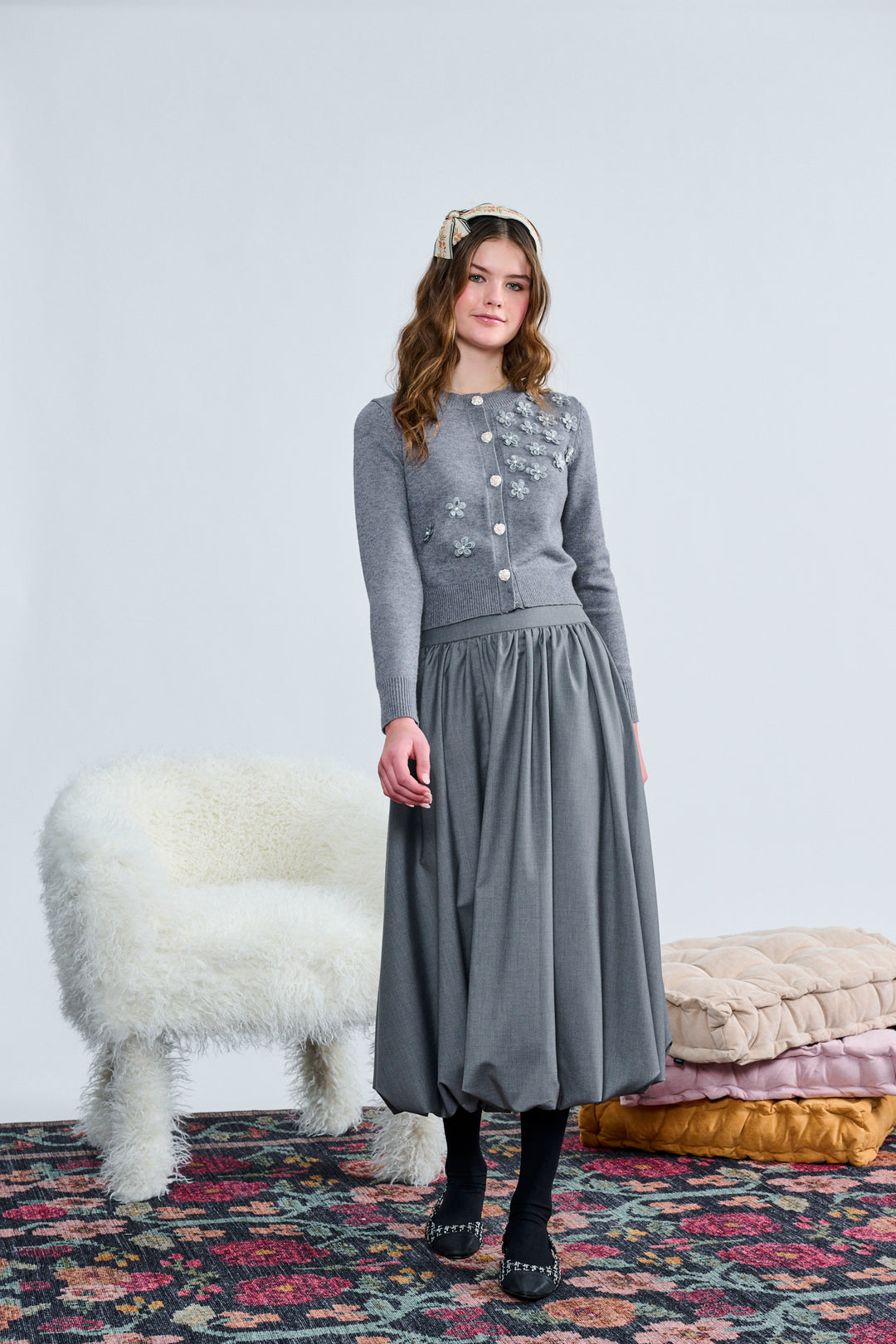 T-1385 GRAY LARGEPLEATS A-LINE SKIRT