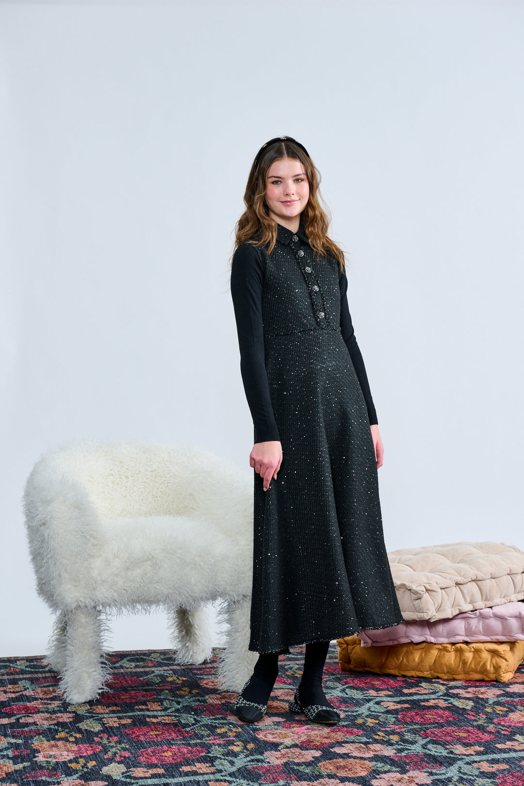 T-1398-B BLACKSEQUINED GEM BUTTONPLACKET JUMPER