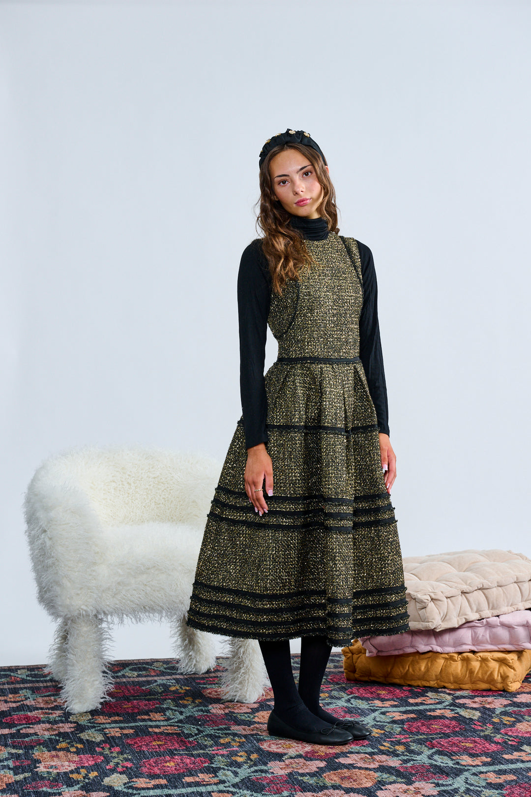 T-1404 BLACK GOLD METALLIC TWEED JUMPER
