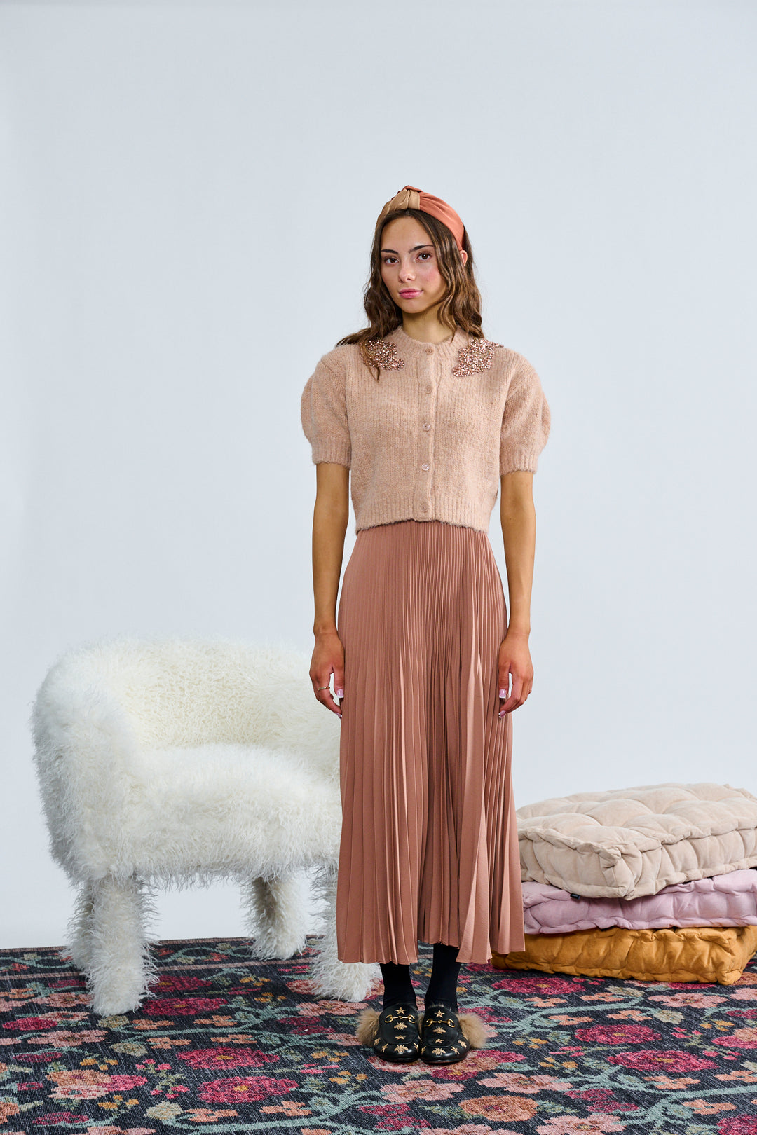 T-1416 STONE MILLICENT EMBELLISHED CARDIGAN TOP