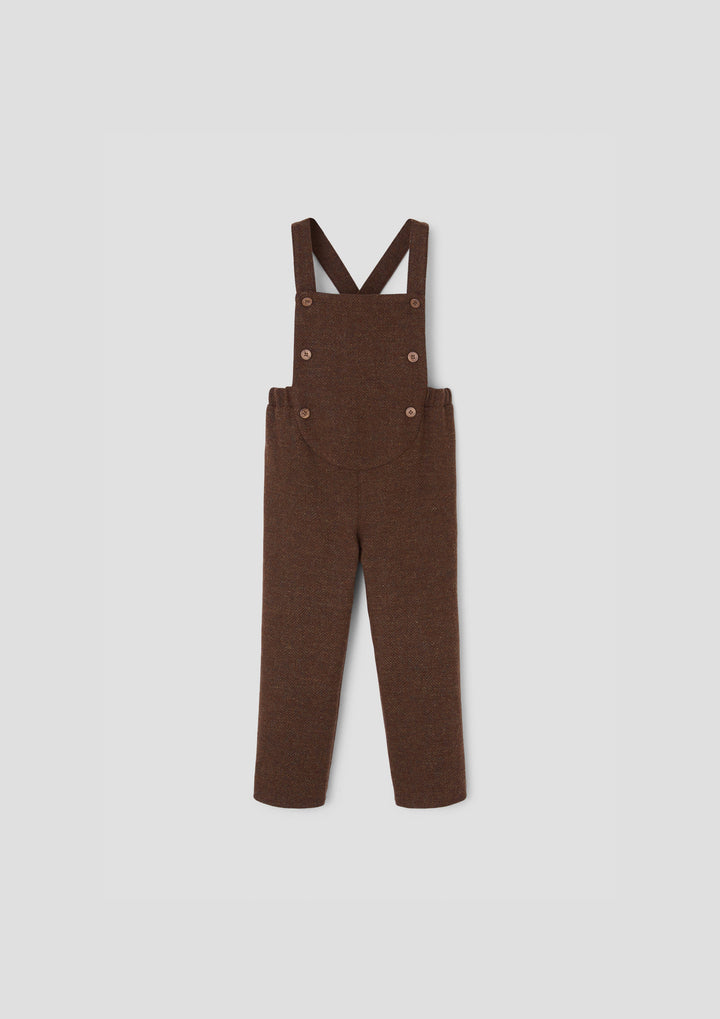 MOD.10.1 BROWN WOOLLEN FULL LENGTH DUNGAREES WITH ROUNDED YOKE WITH PLAID BOTTOM