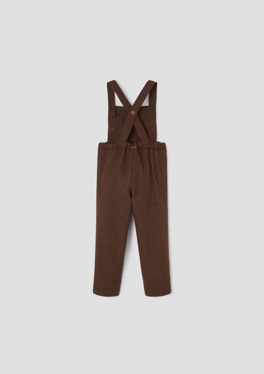 MOD.10.1 BROWN WOOLLEN FULL LENGTH DUNGAREES WITH ROUNDED YOKE WITH PLAID BOTTOM