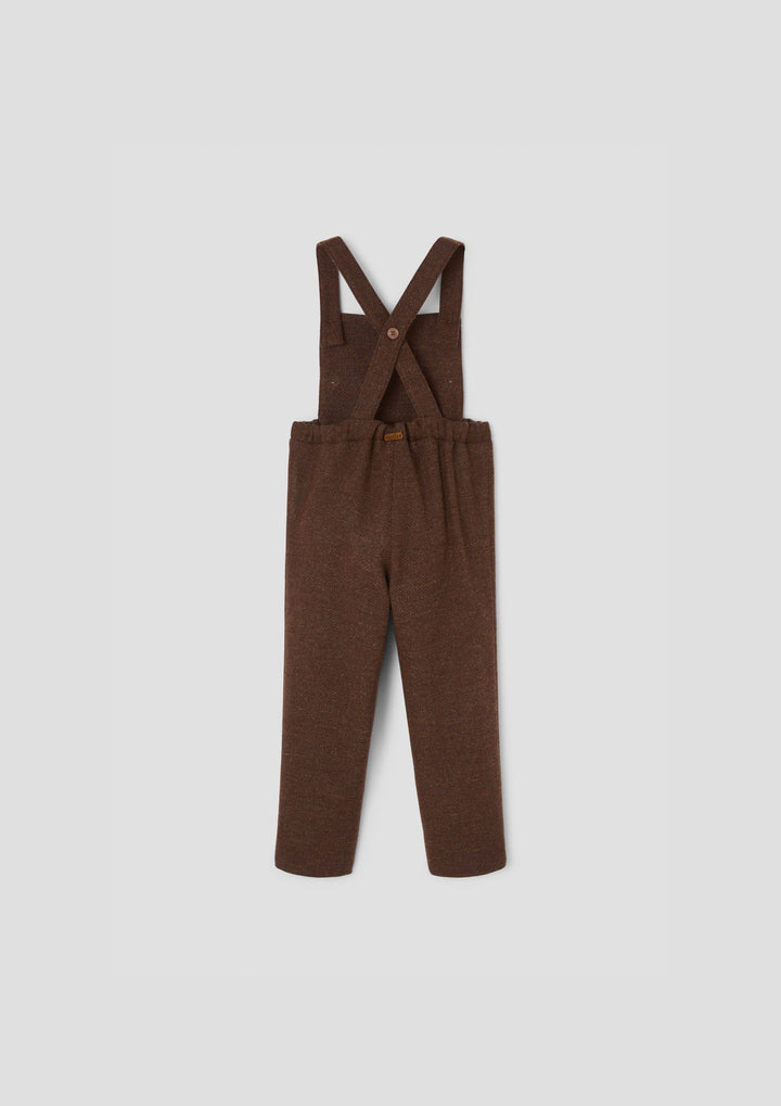MOD.10.1 BROWN WOOLLEN FULL LENGTH DUNGAREES WITH ROUNDED YOKE WITH PLAID BOTTOM