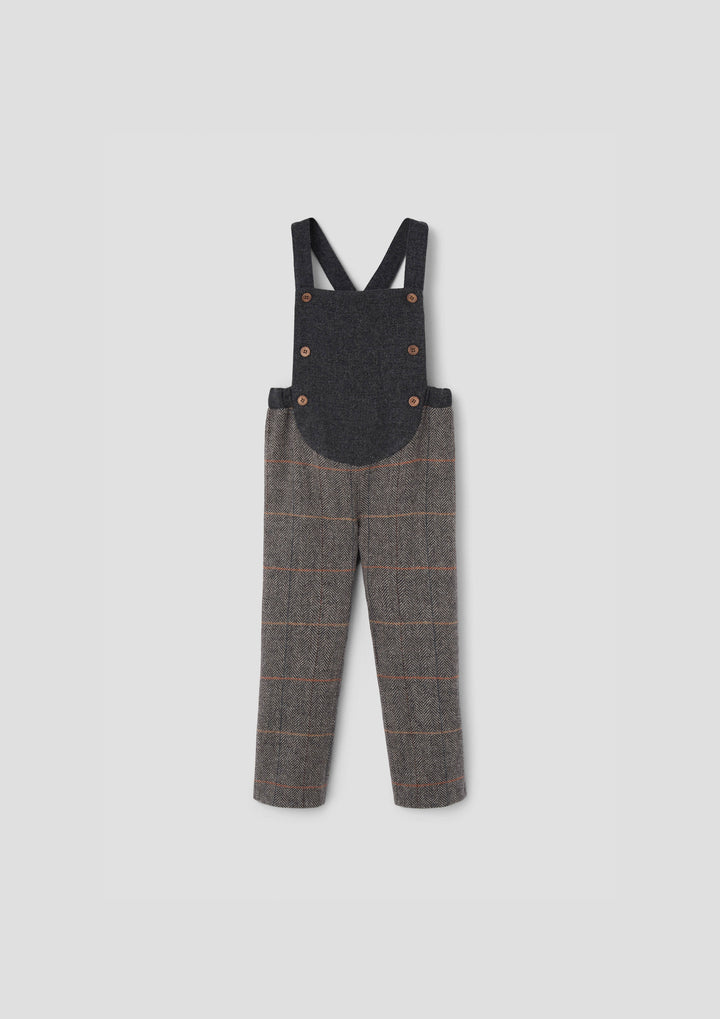 MOD.10.2 GREY HERRINGBONE WOOLLEN FULL LENGTH DUNGAREES WITH ROUNDED YOKE
