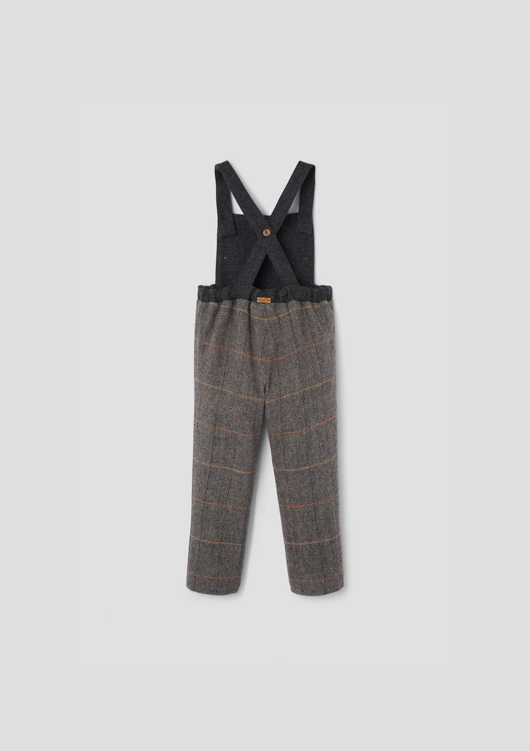 MOD.10.2 GREY HERRINGBONE WOOLLEN FULL LENGTH DUNGAREES WITH ROUNDED YOKE