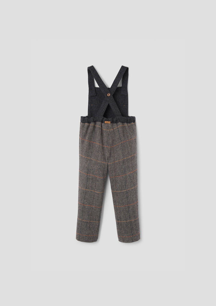 MOD.10.2 GREY HERRINGBONE WOOLLEN FULL LENGTH DUNGAREES WITH ROUNDED YOKE