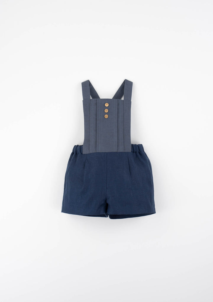 MOD.10.4 NAVY BLUE LINEN DUNGAREES WITH PLEAT