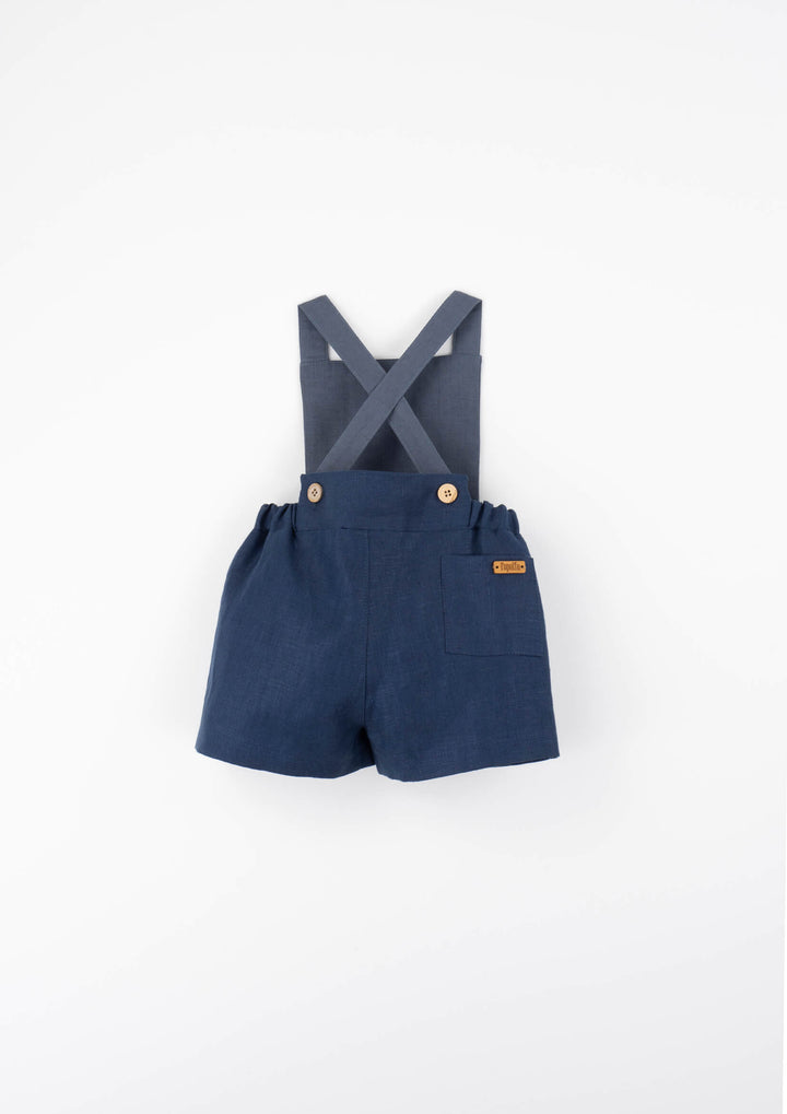MOD.10.4 NAVY BLUE LINEN DUNGAREES WITH PLEAT