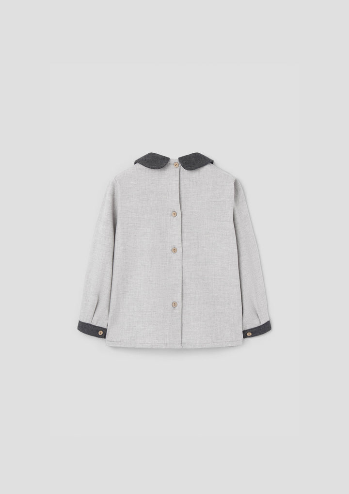 MOD.20.3 LIGHT GREY HERRINGBONE PANELLED BLOUSE