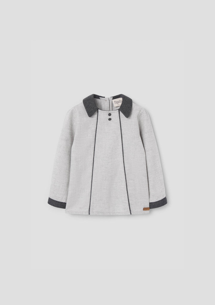 MOD.20.3 LIGHT GREY HERRINGBONE PANELLED BLOUSE
