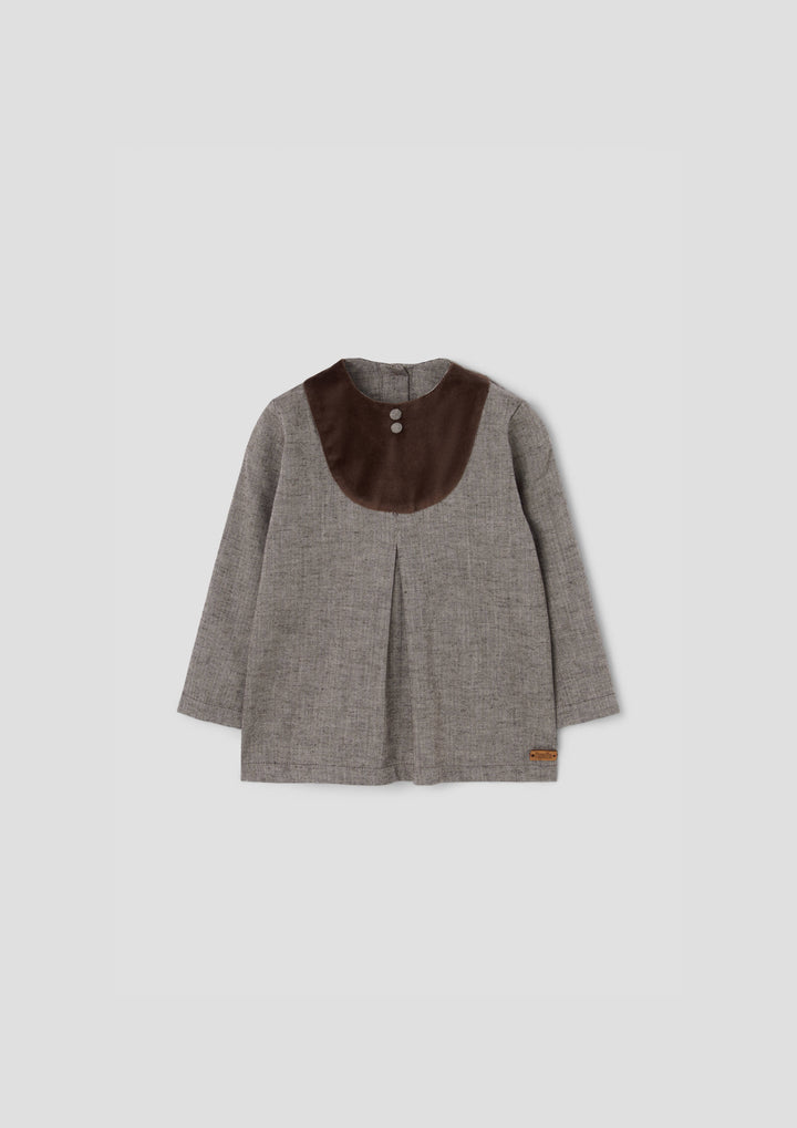 MOD.21.2 BROWN HERRINGBONE YOKE BLOUSE WITH OFF WHITE BODY