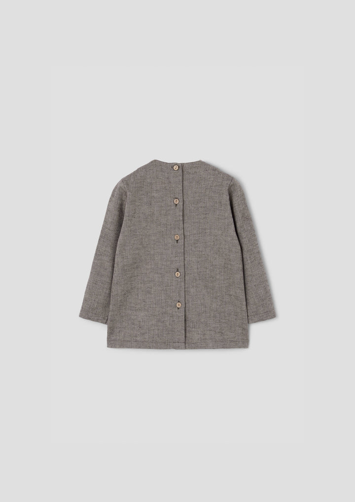 MOD.21.2 BROWN HERRINGBONE YOKE BLOUSE WITH OFF WHITE BODY