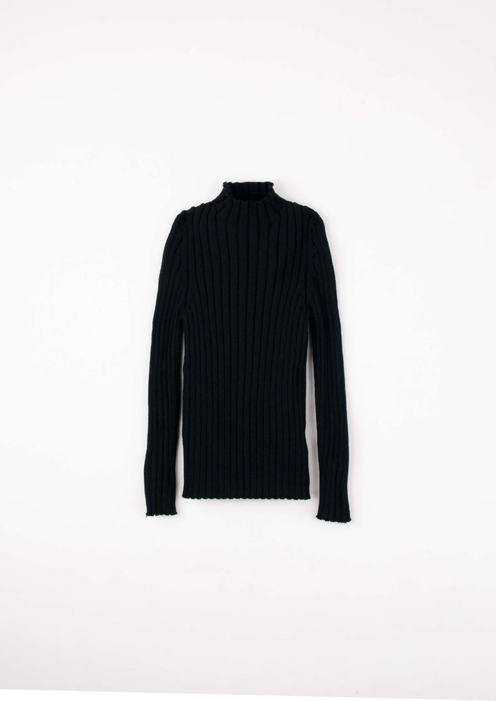 Mod.25.4 Black funnel collar ribbed jersey
