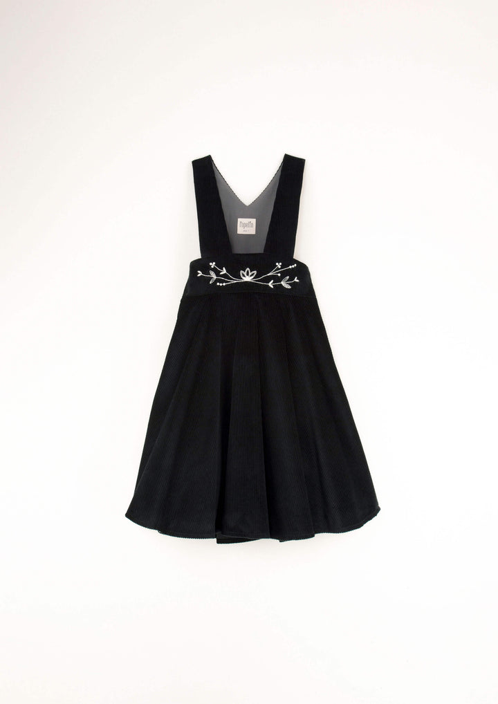 36.4-BLACK DUNGAREE DRESS W/EMBROIDERY