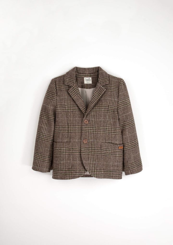 43.2-WOOLEN BLAZER W/COLLAR-BROWN PLAID