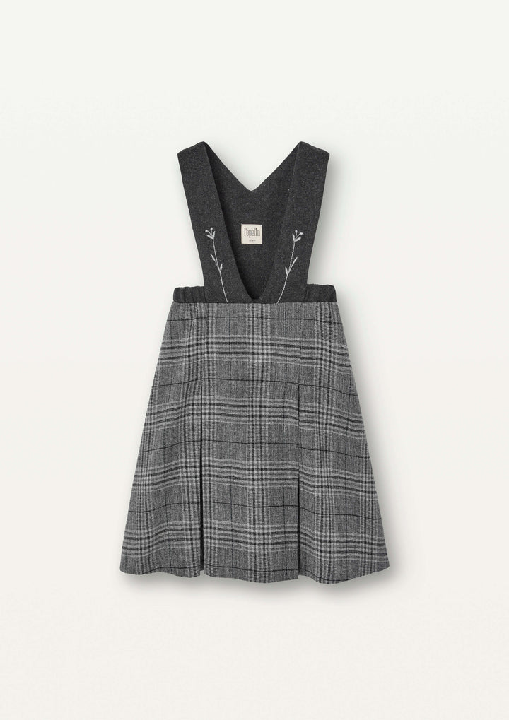 Mod.43.2 Grey plaid woollen dress with bib and embroidered straps