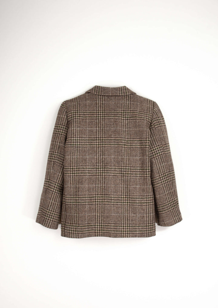 43.2-WOOLEN BLAZER W/COLLAR-BROWN PLAID