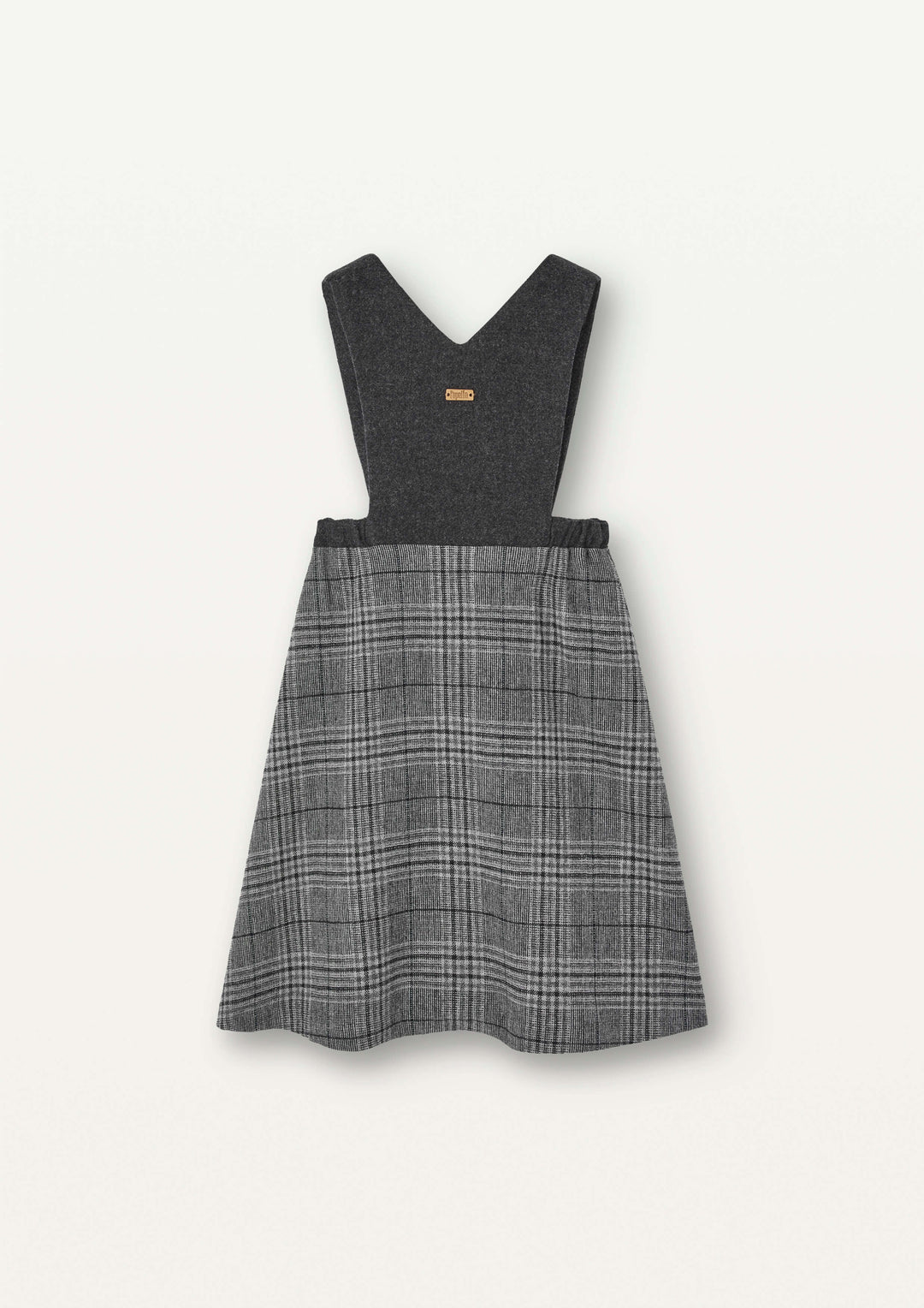 Mod.43.2 Grey plaid woollen dress with bib and embroidered straps