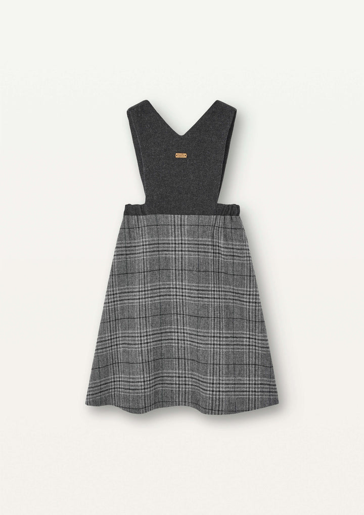 Mod.43.2 Grey plaid woollen dress with bib and embroidered straps