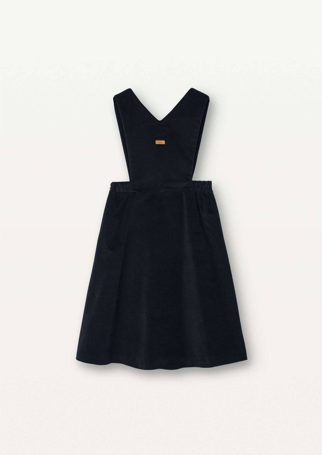 Mod.43.8 Black velvet dress with bib and embroidered straps