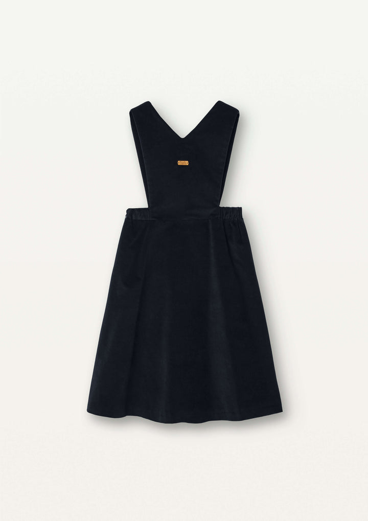 Mod.43.8 Black velvet dress with bib and embroidered straps