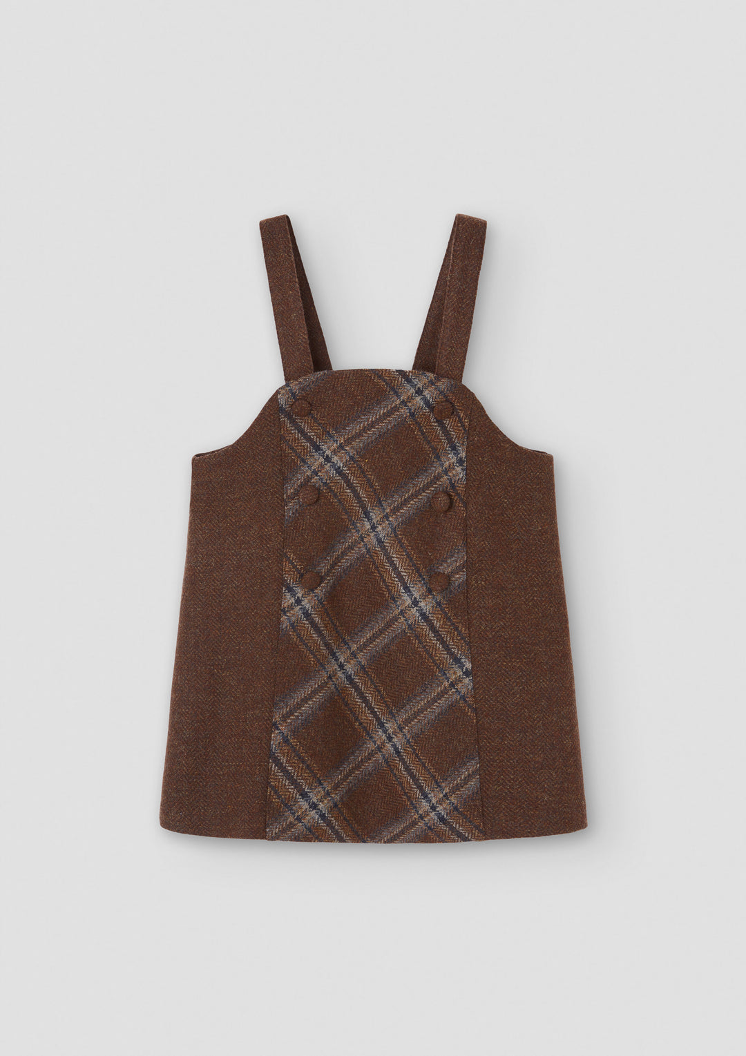 MOD.45.1 BROWN WOOL SHORT DRESS WITH CONTRASTING BIB COVER KNEE FROM 6