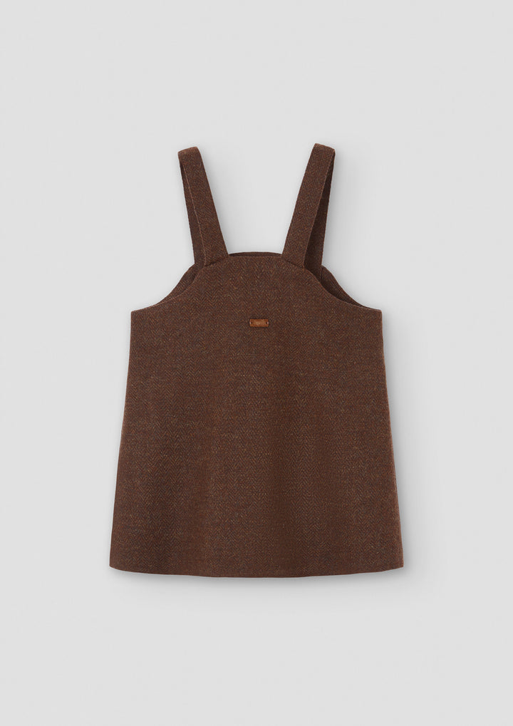 MOD.45.1 BROWN WOOL SHORT DRESS WITH CONTRASTING BIB COVER KNEE FROM 6