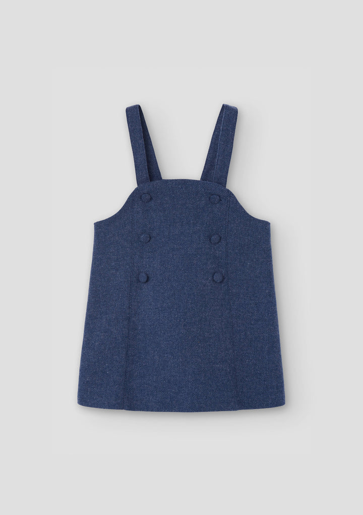 MOD.45.4 BLUE WOOL SHORT DRESS WITH BIB COVER KNEE FROM 6Y