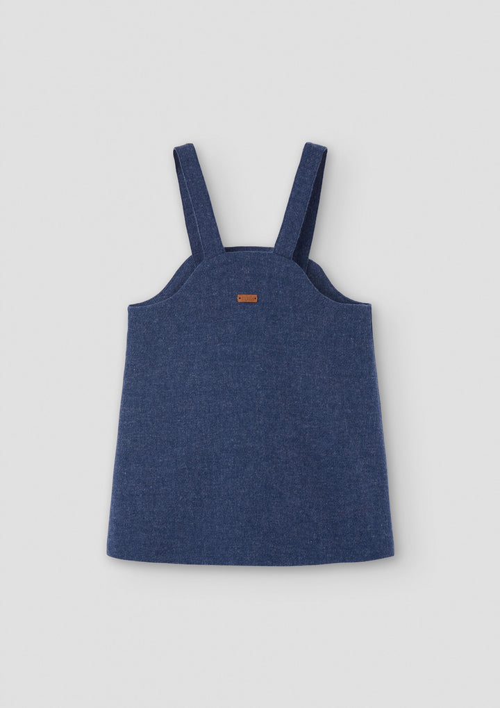 MOD.45.4 BLUE WOOL SHORT DRESS WITH BIB COVER KNEE FROM 6Y
