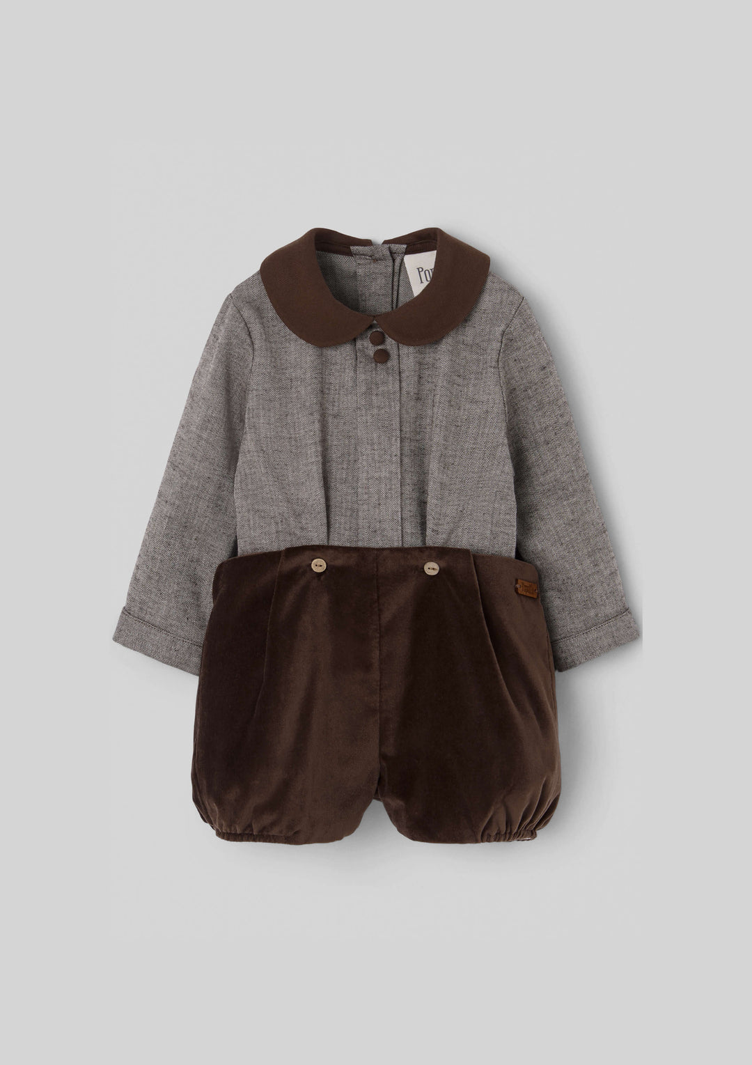 MOD.6.2 BROWN VELVET CONTRASTING TWO-PIECE BABY PLAYSUIT