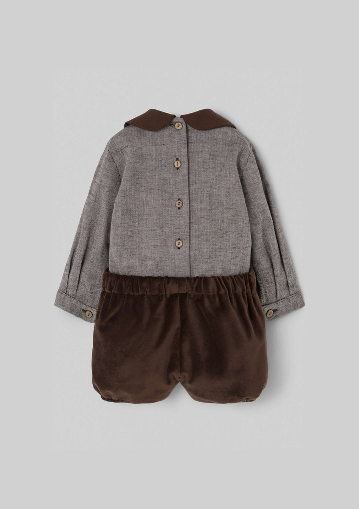 MOD.6.2 BROWN VELVET CONTRASTING TWO-PIECE BABY PLAYSUIT