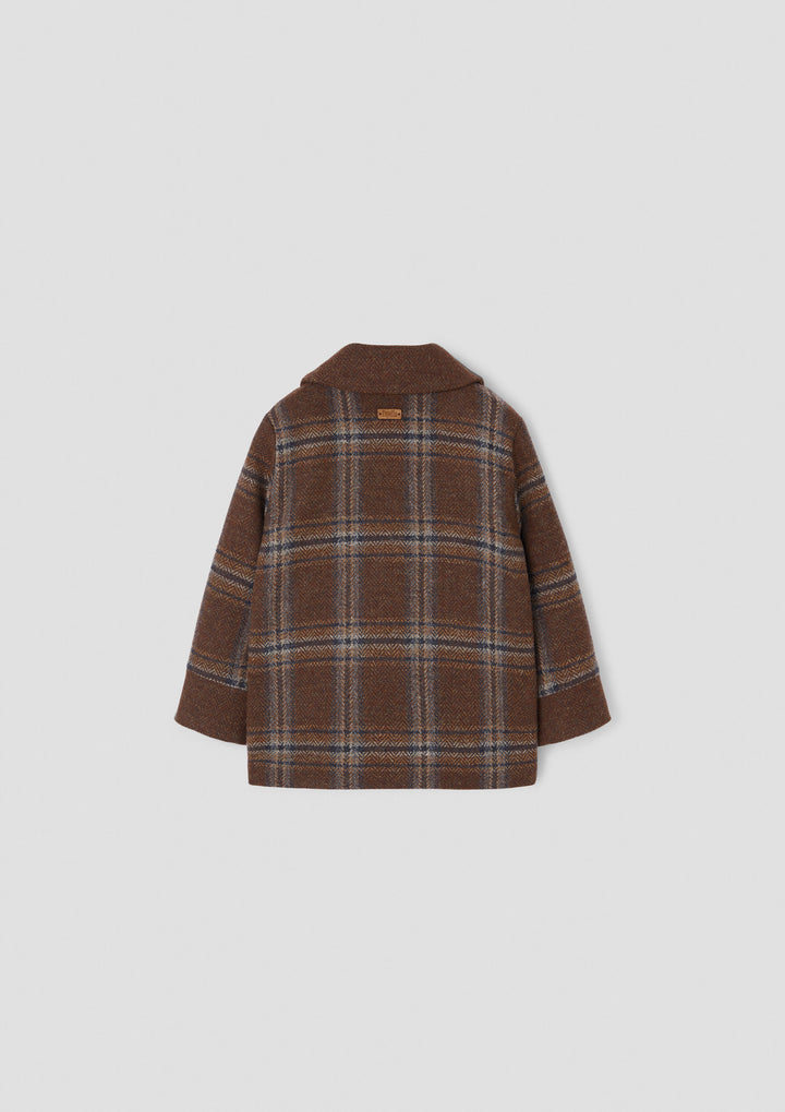 MOD.62.1 BROWN PLAID WOOLLEN CONTRASTING COAT