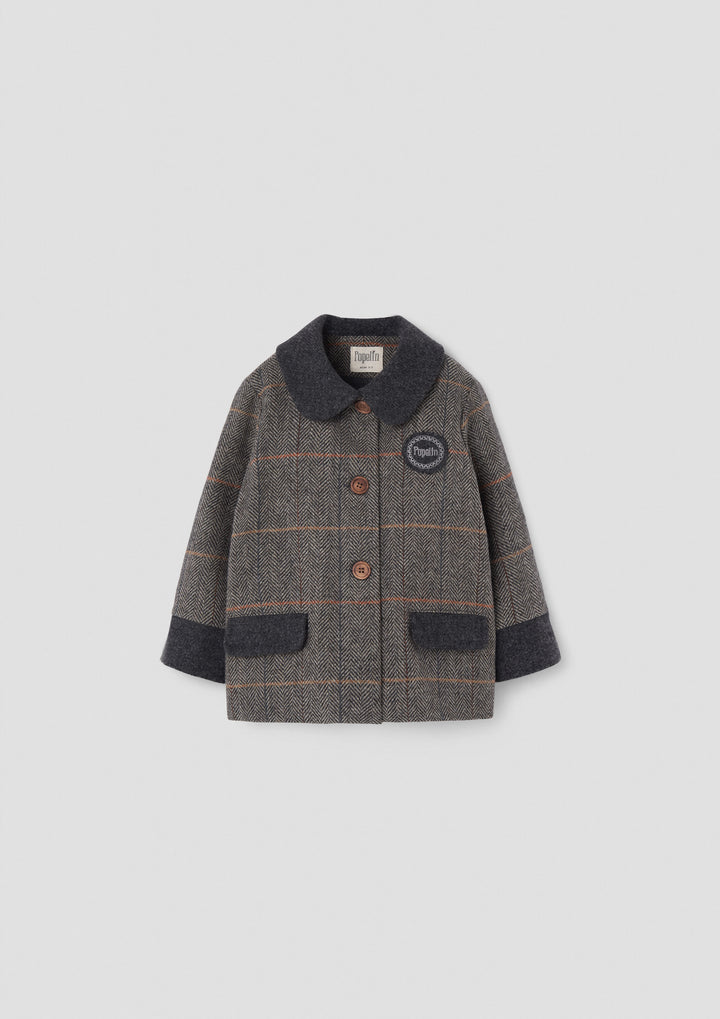 MOD.62.3 GREY HERRINGBONE WOOLLEN CONTRASTING COAT