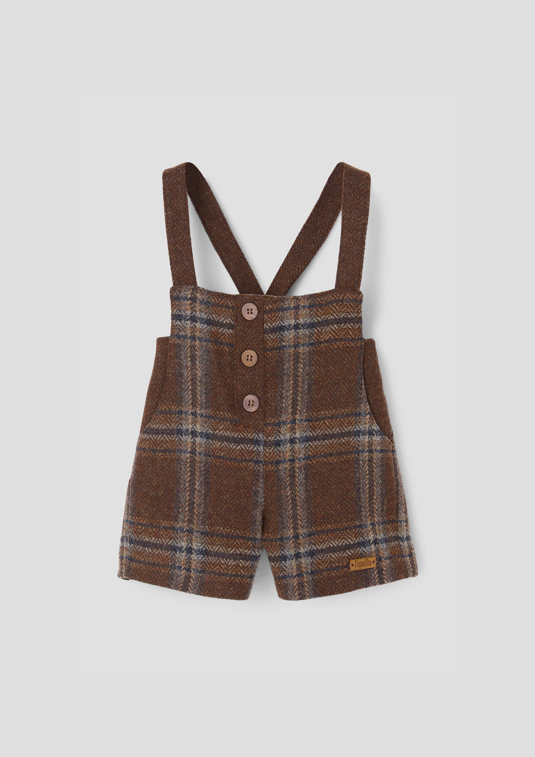 MOD.7.2 BROWN PLAID WOLLEN DUNGAREES WITH CROSSOVER STRAPS AND POCKETS