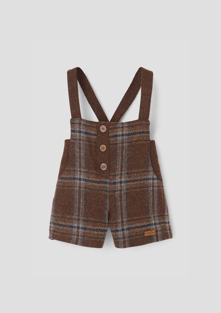 MOD.7.2 BROWN PLAID WOLLEN DUNGAREES WITH CROSSOVER STRAPS AND POCKETS