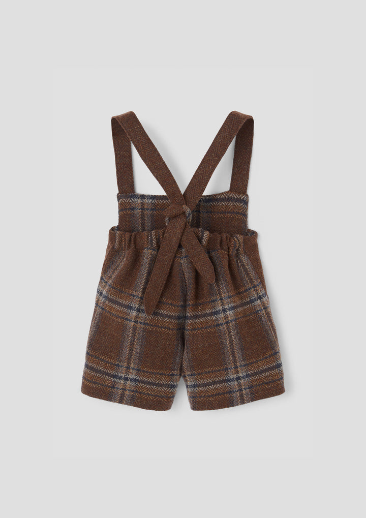 MOD.7.2 BROWN PLAID WOLLEN DUNGAREES WITH CROSSOVER STRAPS AND POCKETS