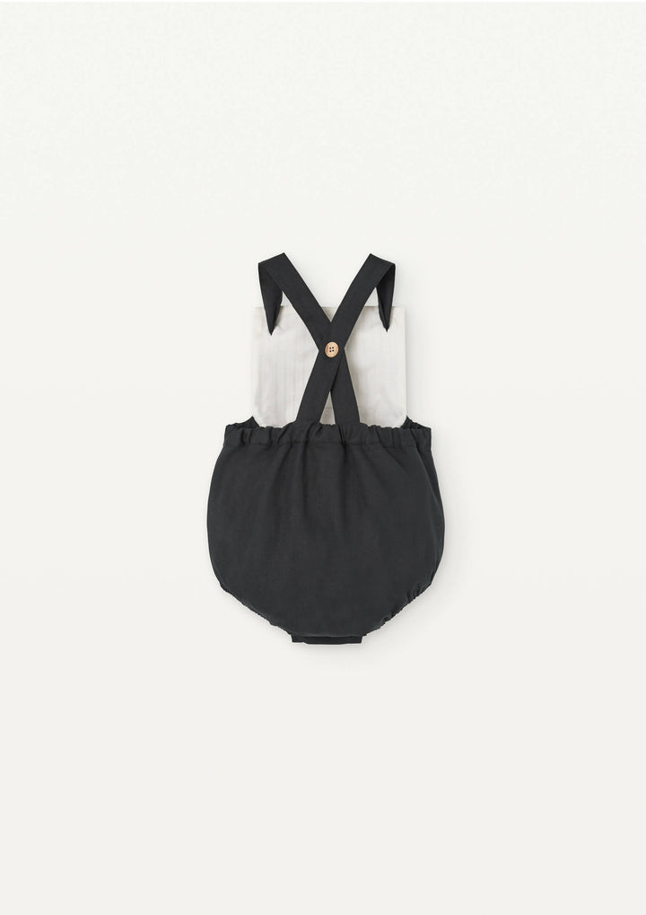 Mod 7.4 Black dungaree romper suit with straps