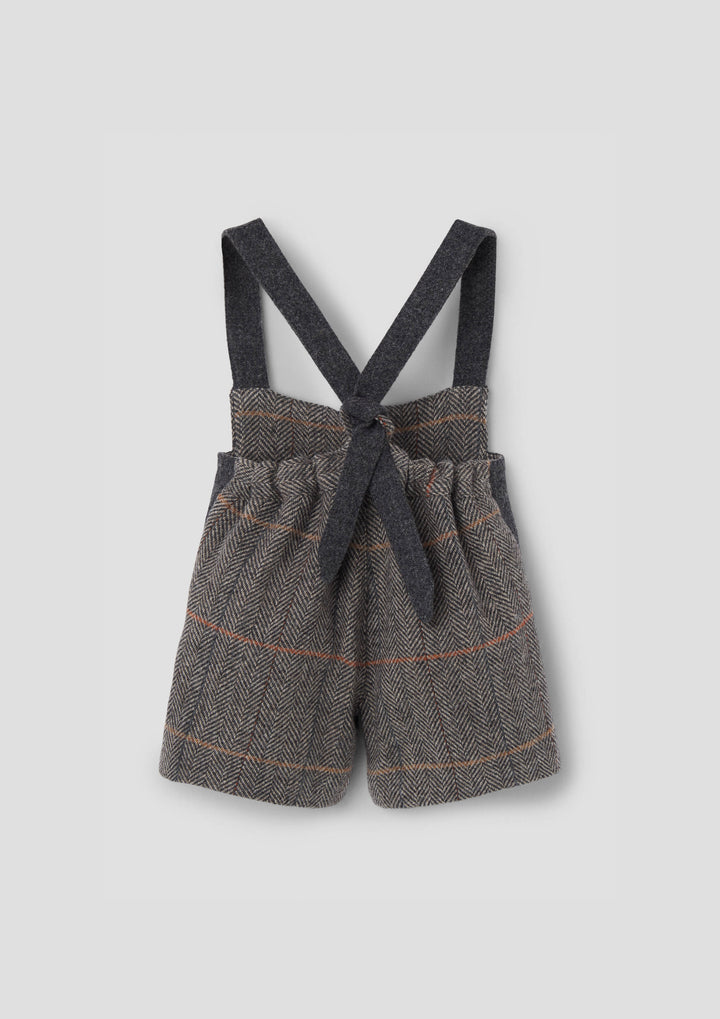 MOD.7.4 GREY HERRINGBONE WOOLLEN DUNGAREES WITH CROSSOVER STRAPS AND POCKETS