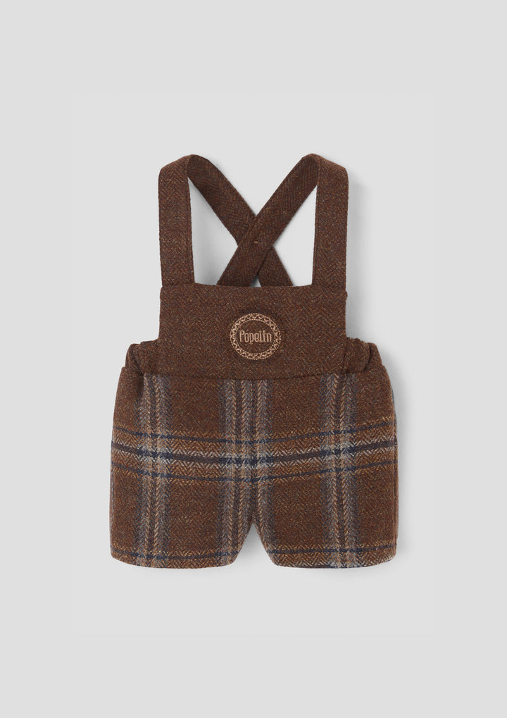MOD.8.1 BROWN PLAID WOOLLEN SHORT DUNGAREES WITH EMBROIDERY APPLIQUÉ