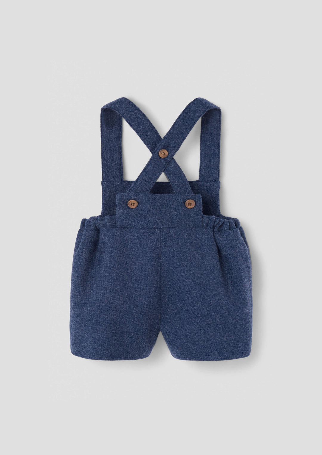 MOD.8.2 BLUE WOOLLEN SHORT DUNGAREES WITH EMBROIDERY APPLIQUE