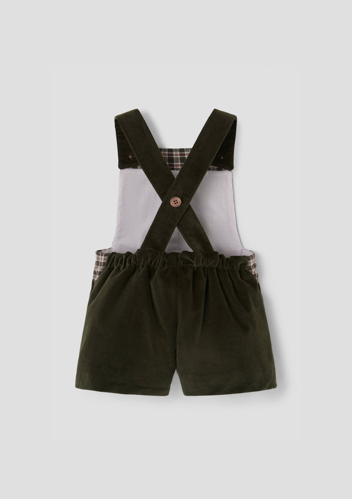 MOD.9.2 MOSS GREEN VELVET CONTRASTING DUNGAREES