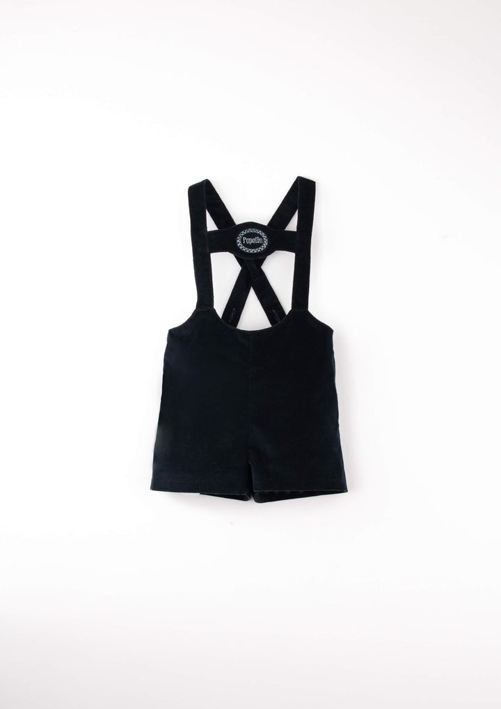 Mod.9.2 Black velvet short dungarees with embroidery appliqué