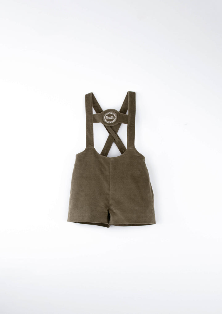 Mod.9.3 Green velvet short dungarees with embroidery appliqué