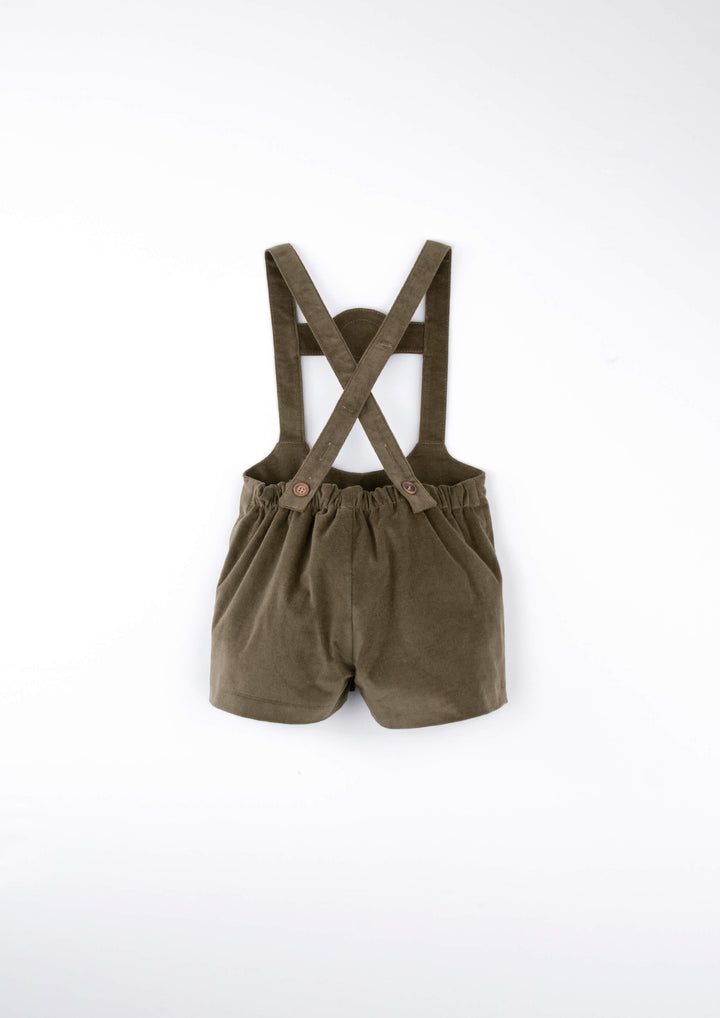 Mod.9.3 Green velvet short dungarees with embroidery appliqué