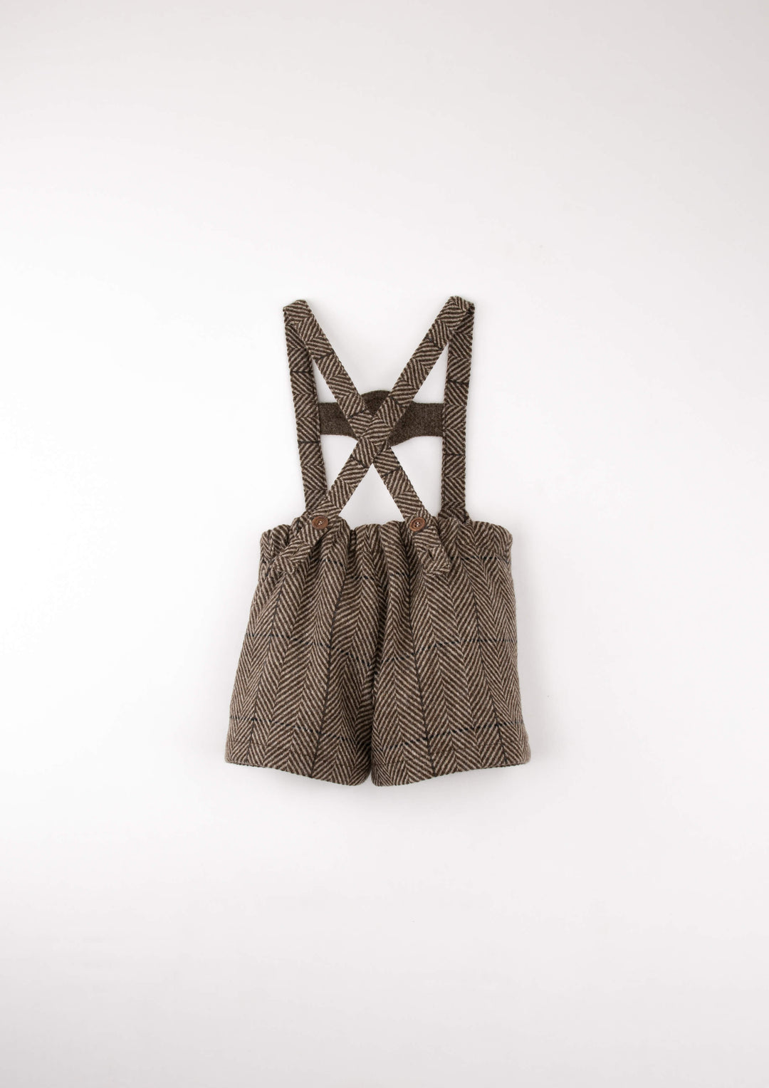 Mod.9.6 Brown herringbone woollen short dungarees with embroidery appliqué