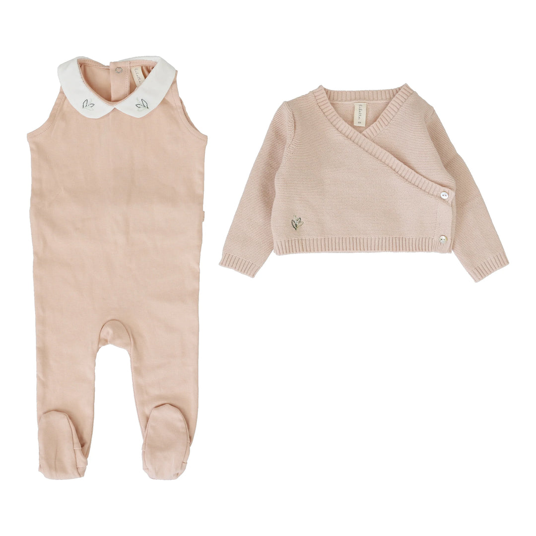 KNIT WRAP SLEEVELESS FOOTIE SET-SOFT PINK